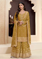 Mustard Heavy Designer Suit With Heavy Embroidery Work