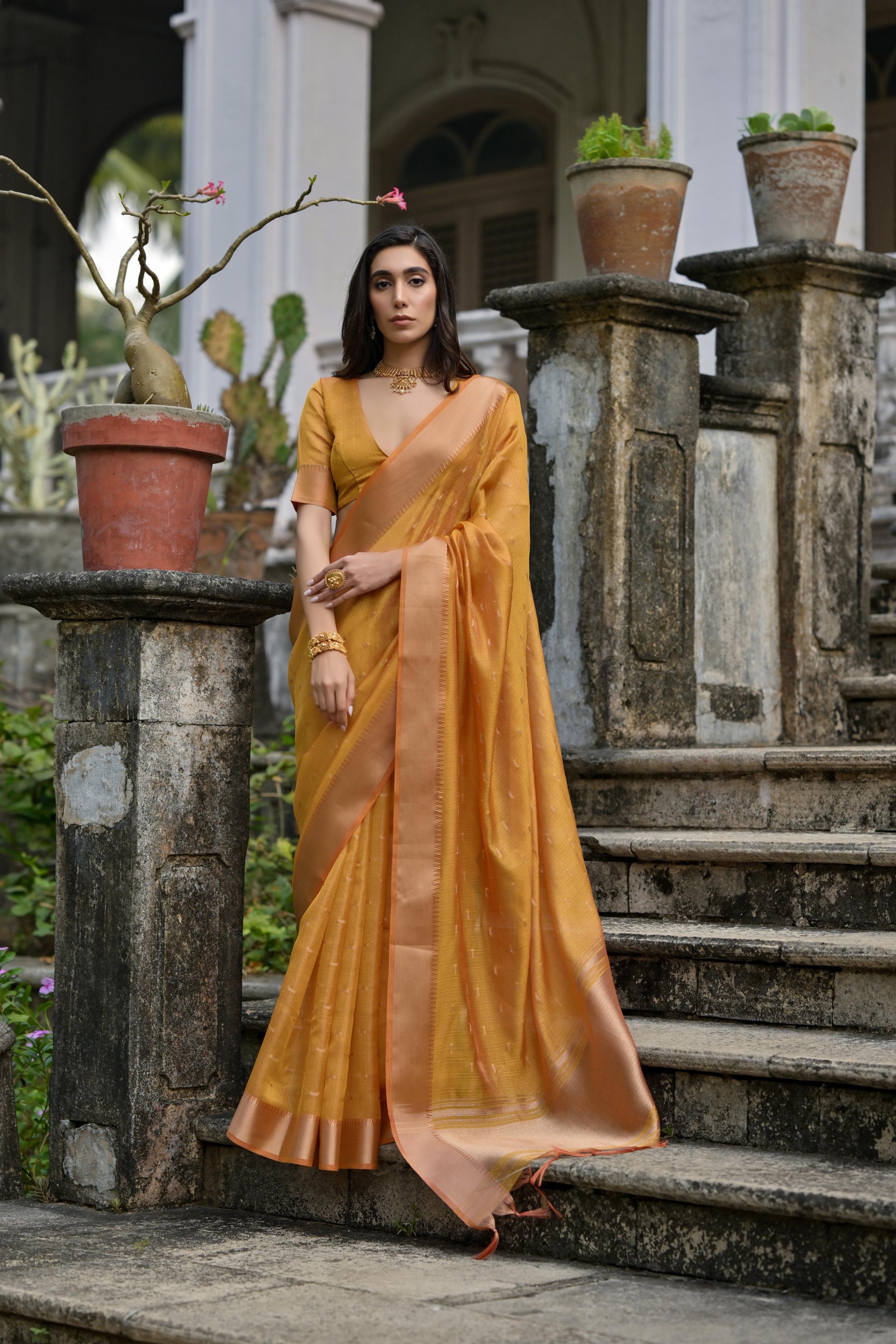 Mustard Kalyani Silk Elegant Designer Festive Wear Heavy Woven Designer Saree