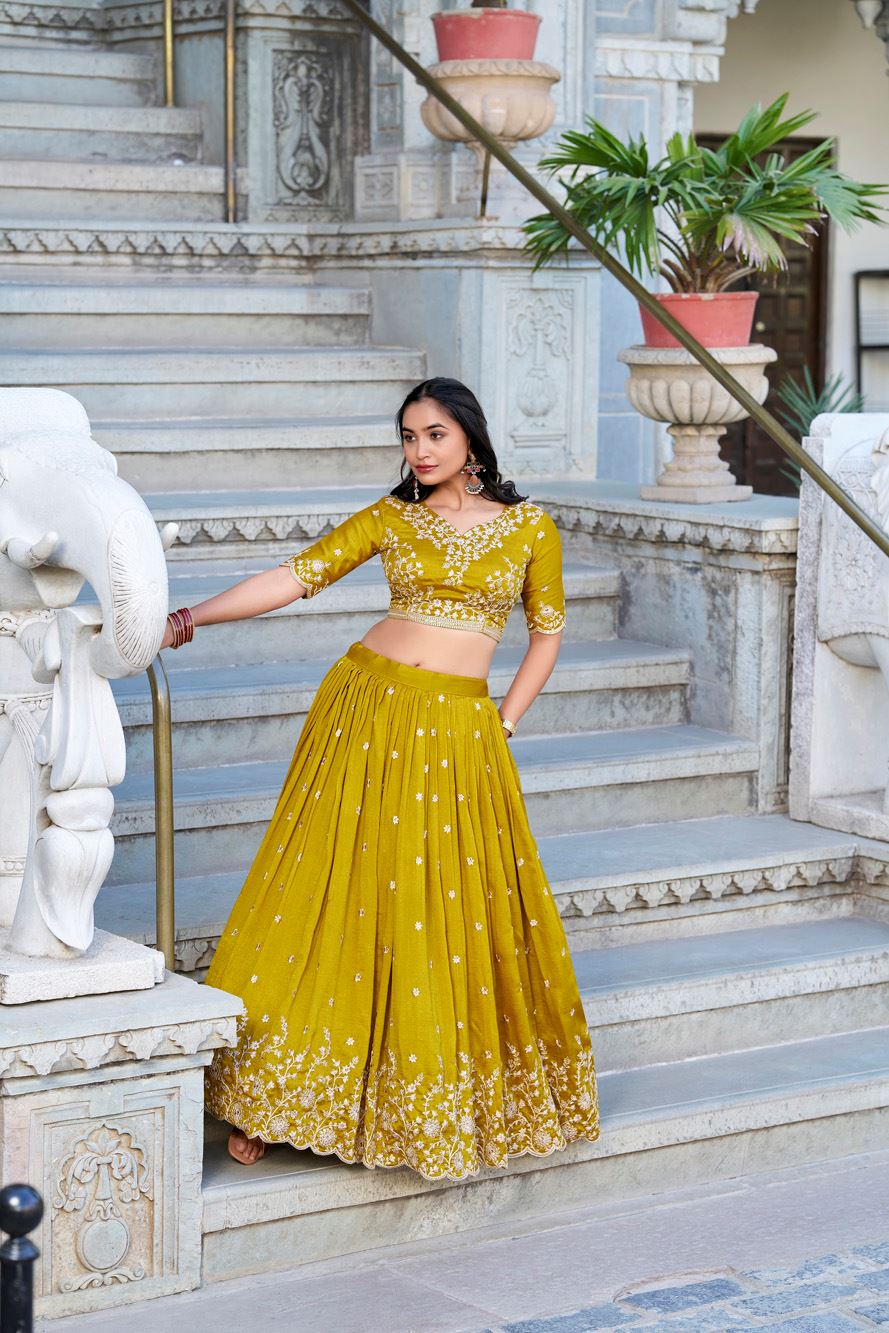 Mustard Magic with Sequins & Thread Work