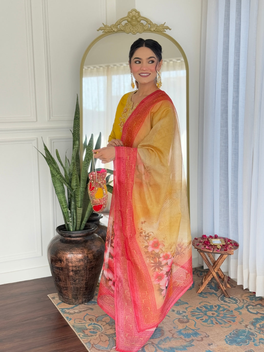 Mustard Rayon Elegant Kurta Pant Set With Embroidery Work