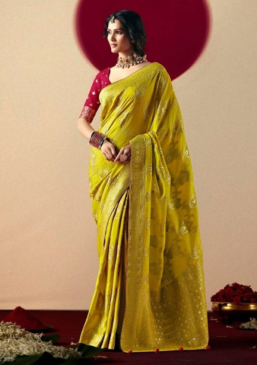 Mustard Saree With  Jacquard Woven Work
