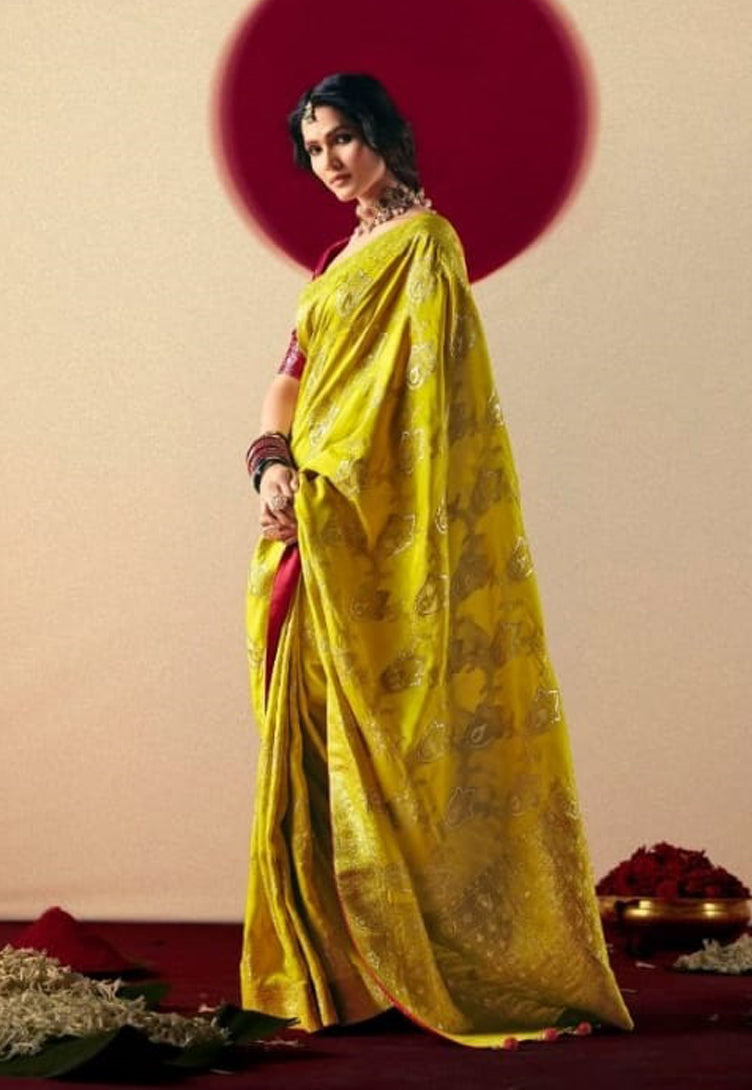 Mustard Saree With  Jacquard Woven Work