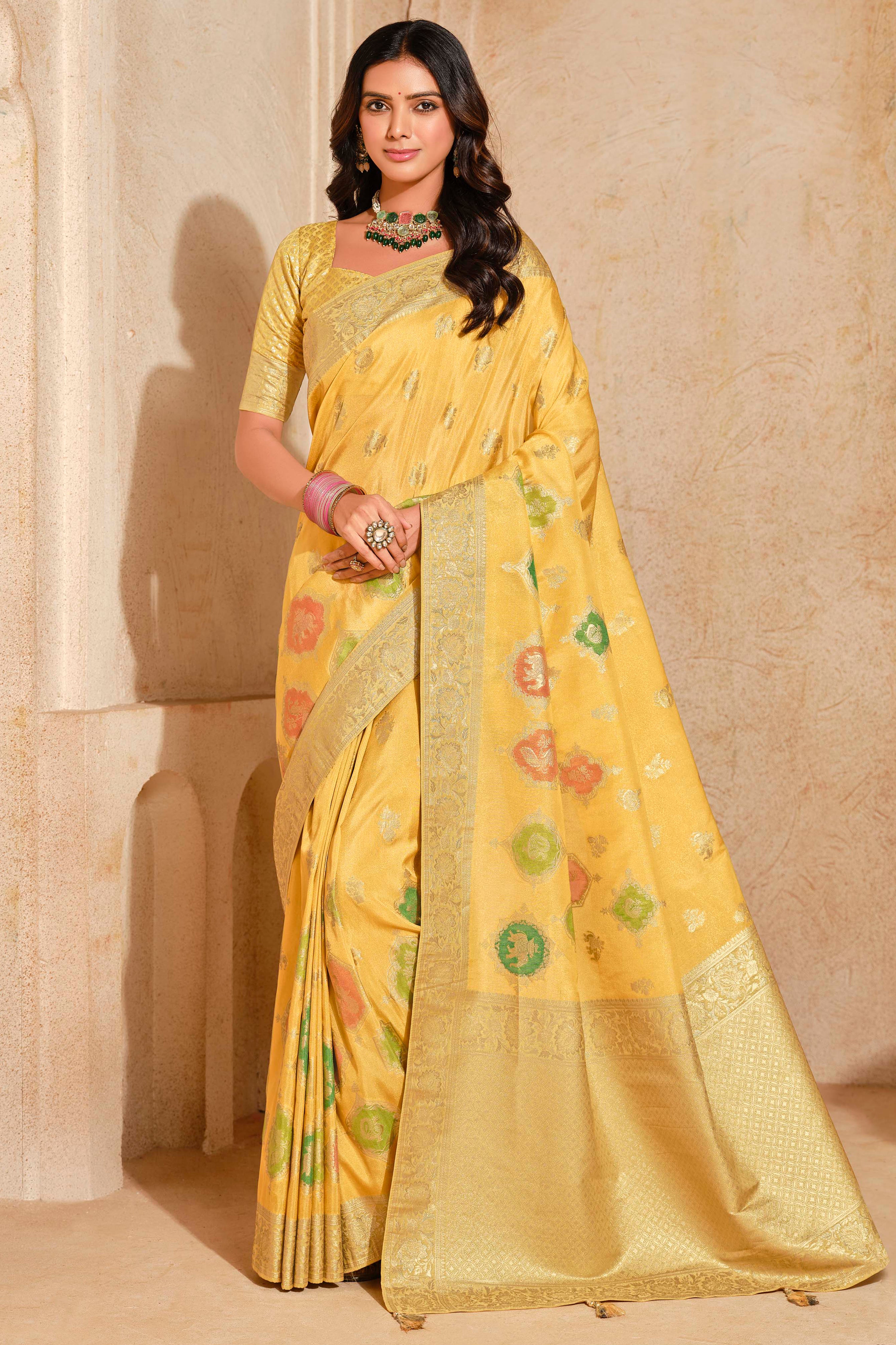 Mustard Silk Saree With  Jacquard Woven Work