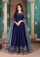 Navy Blue Adda Silk Heavy Embroidery with Embroidered bordered Border Dupatta  Anarkali Suits
