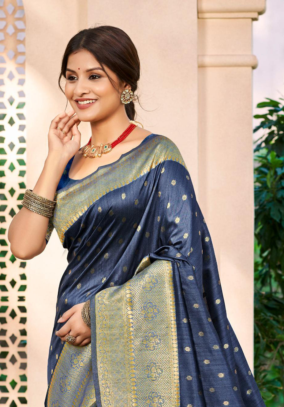 Navy Blue Assam Silk Saree With Effortless Style and Everyday Grace