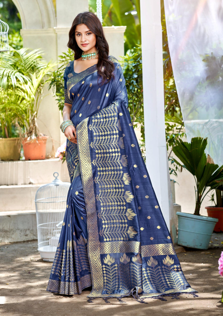 Navy Blue Assam Silk Saree With Heritage Vibes and Modern Appeal