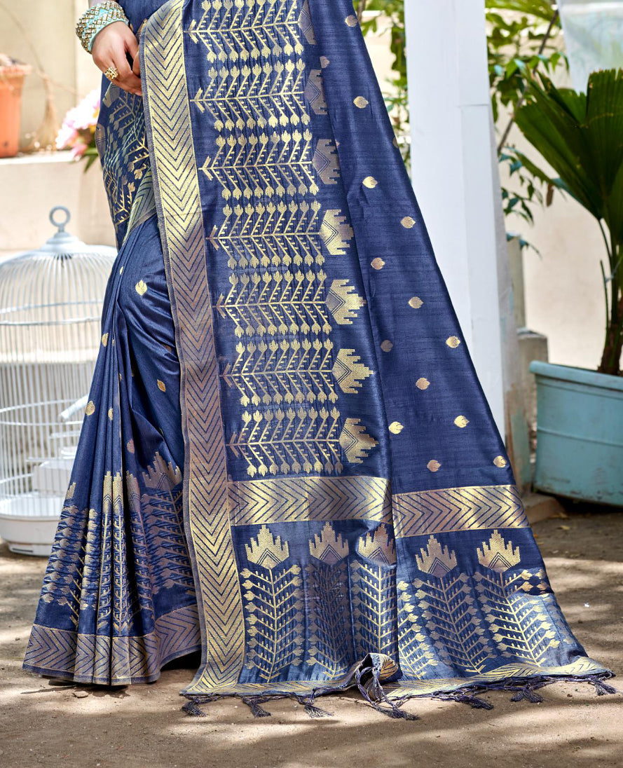 Navy Blue Assam Silk Saree With Heritage Vibes and Modern Appeal