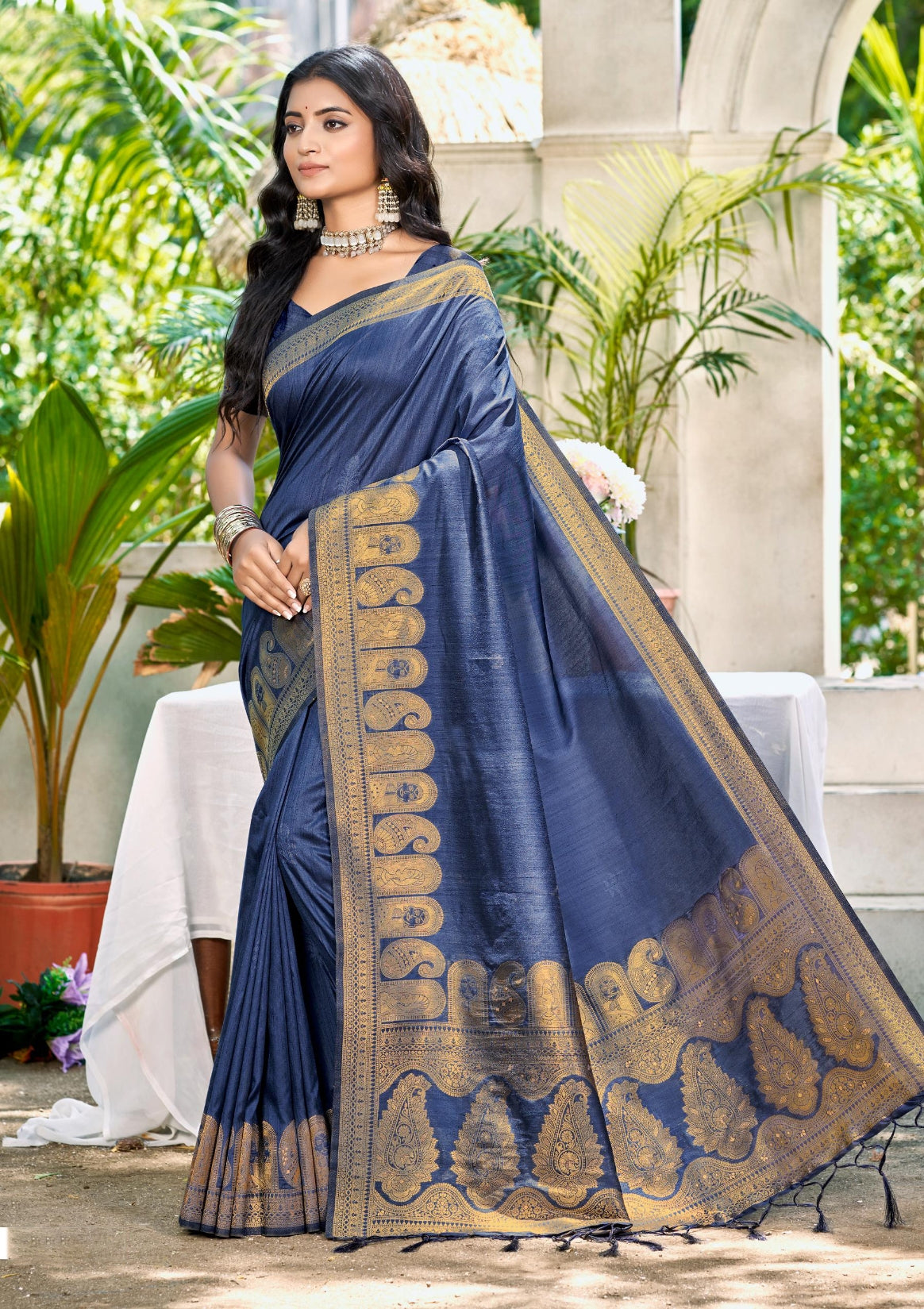 Navy Blue Assam Silk Saree With Heritage Vibes and Modern Appeal