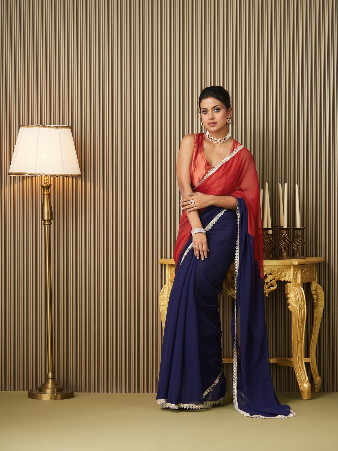 Navy Blue Chiffon Fancy Designer Bollywood Party Saree