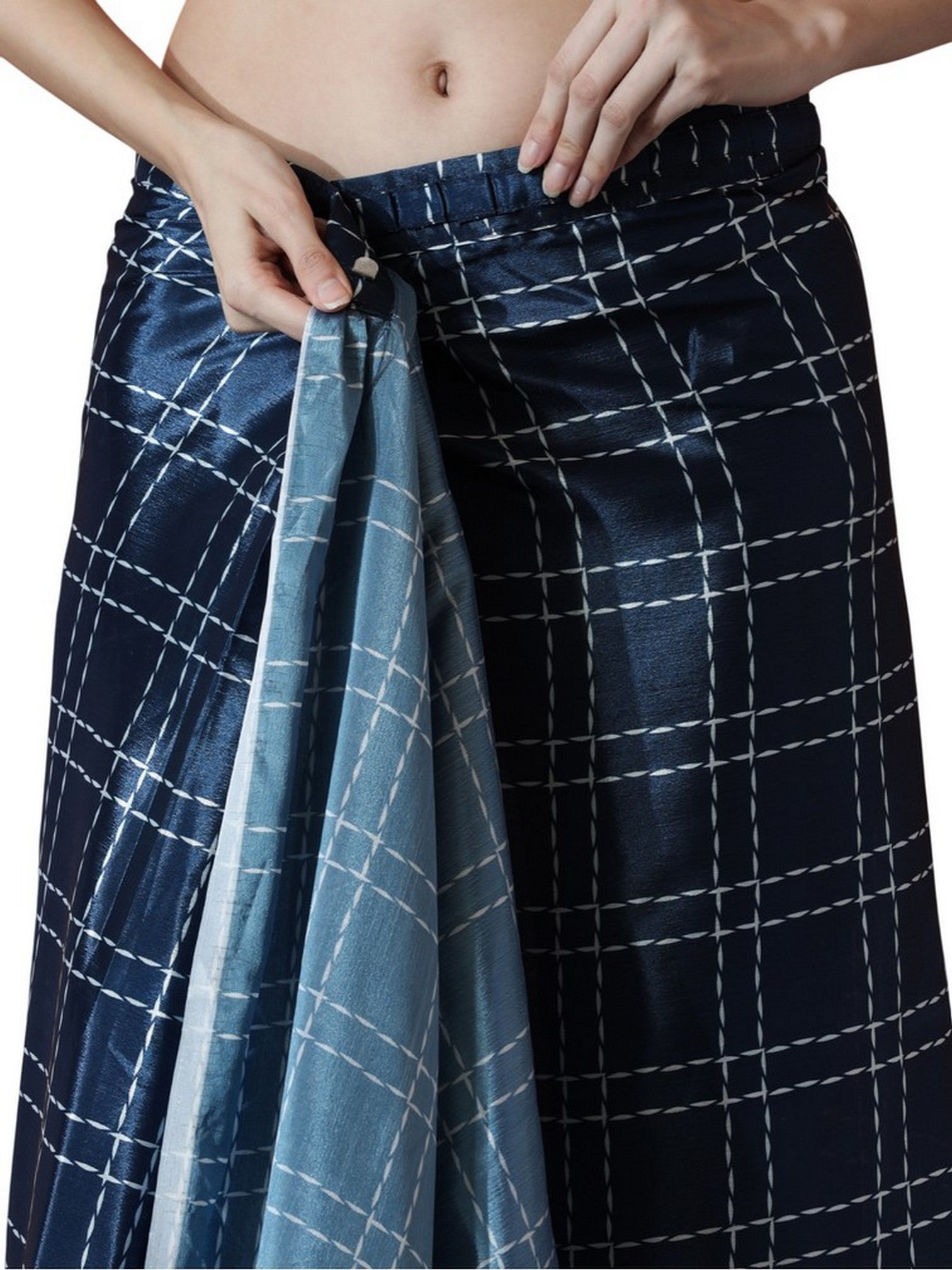 Navy Blue Chinnon Partywear Printed Girlie Ready To Wear Saree