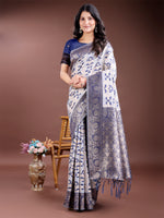 Navy Blue Linen Cotton Woven Jacquard Designer Beautiful Festive Saree