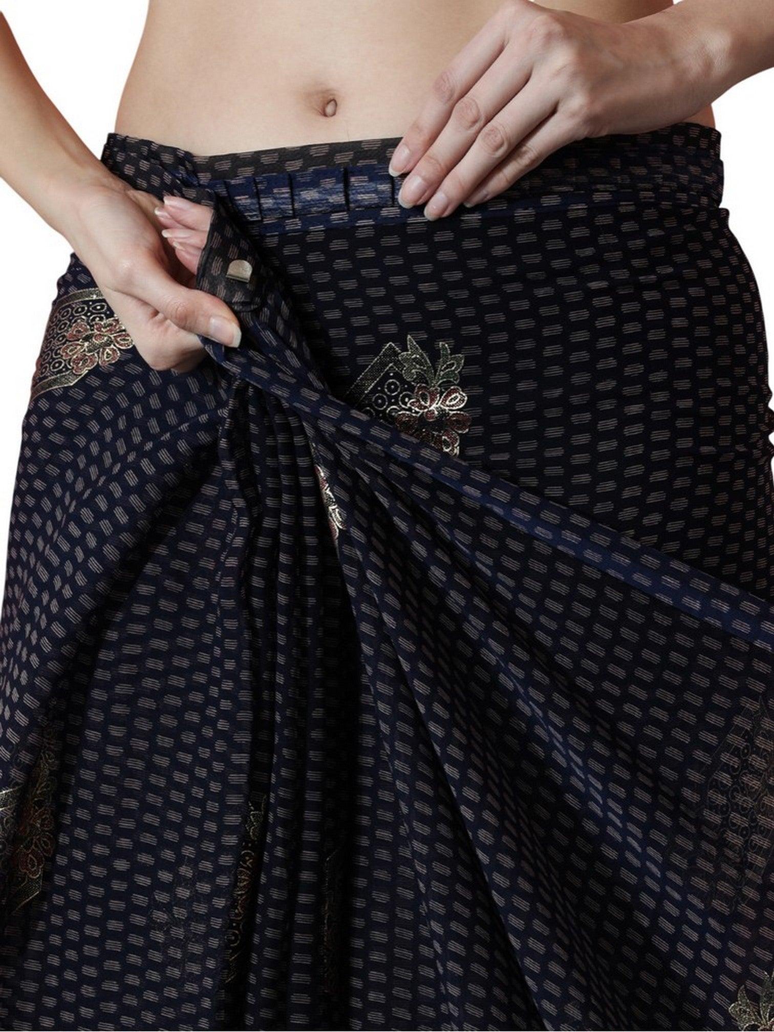 Navy Blue Marbel Chiffon Partywear Printed Girlie Ready To Wear Saree