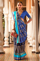 Navy Blue Patola Silk Saree with  Printed