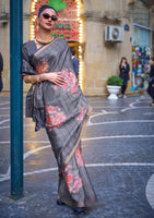 Navy Blue Poly Viscose Saree with Print
