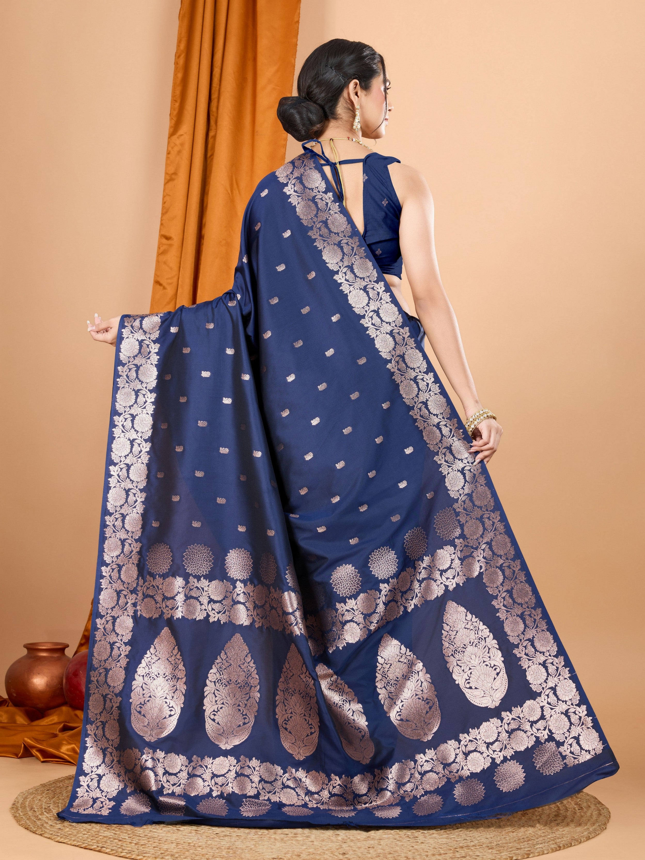 Navy Blue Rich Woven Jari Designer Banarasi Silk Saree