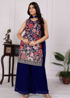 Navy Blue Sharara Dress With Sequence Embroidered
