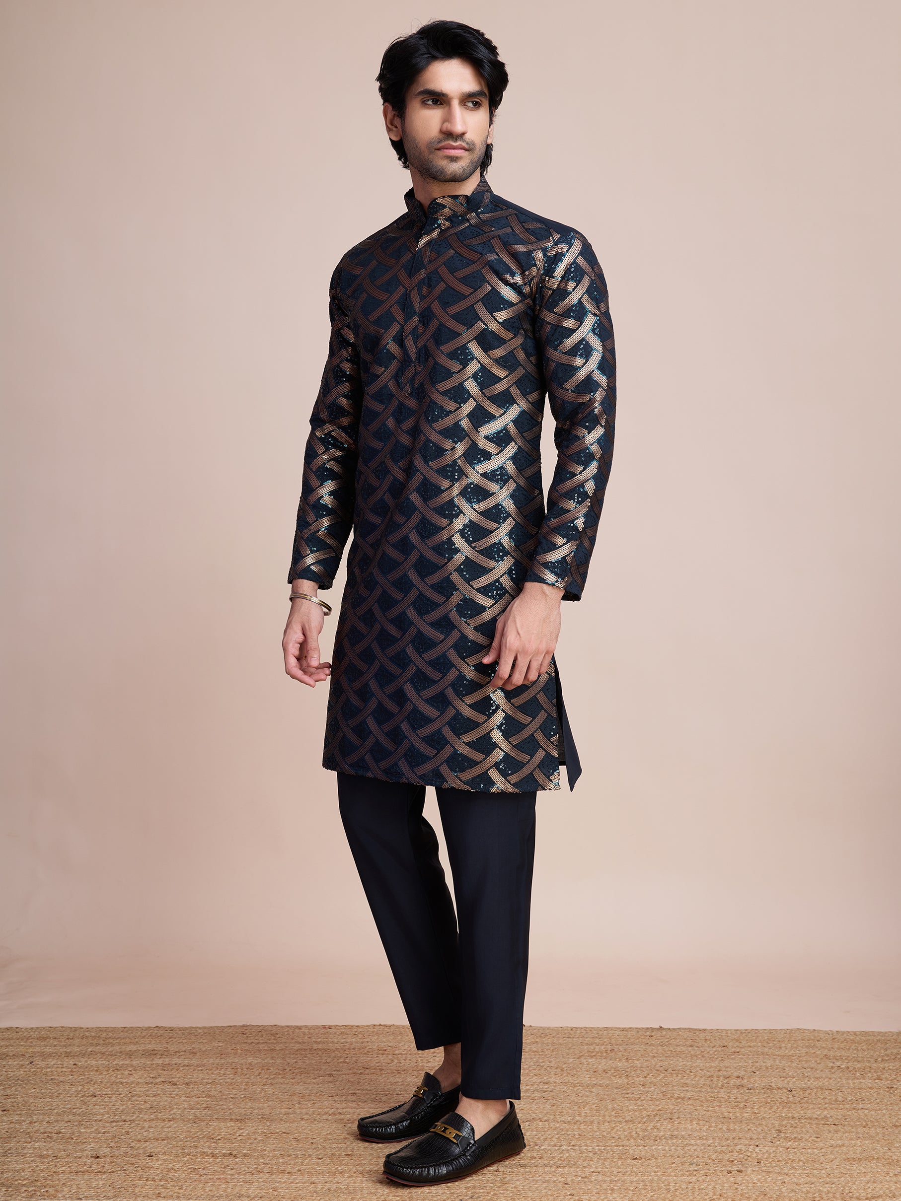 Navy Blue Silk Heavy Embroidered Kurta – Elegant and Eye-Catching