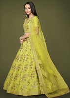 Neon Slub Silk Lehenga Choli With Zari Sequins and Dori Embroidery Work