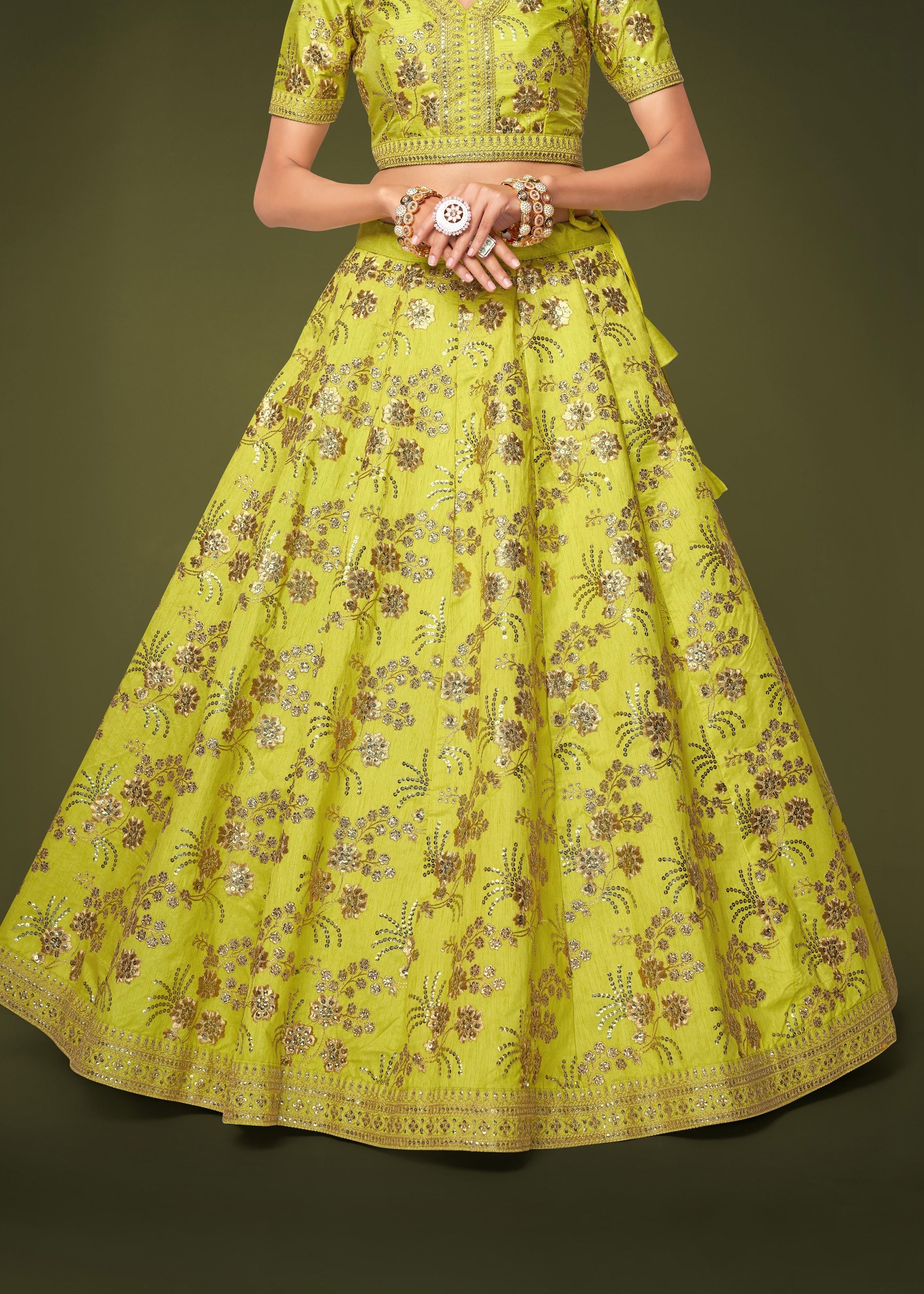 Neon Slub Silk Lehenga Choli With Zari Sequins and Dori Embroidery Work