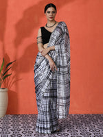 Off White Chinon Designer Digital Printed Girlie Partywear Saree