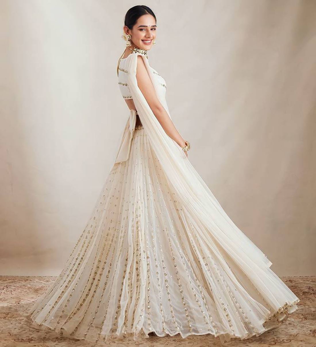 Off White Lehenga Choli With Embroidery Work