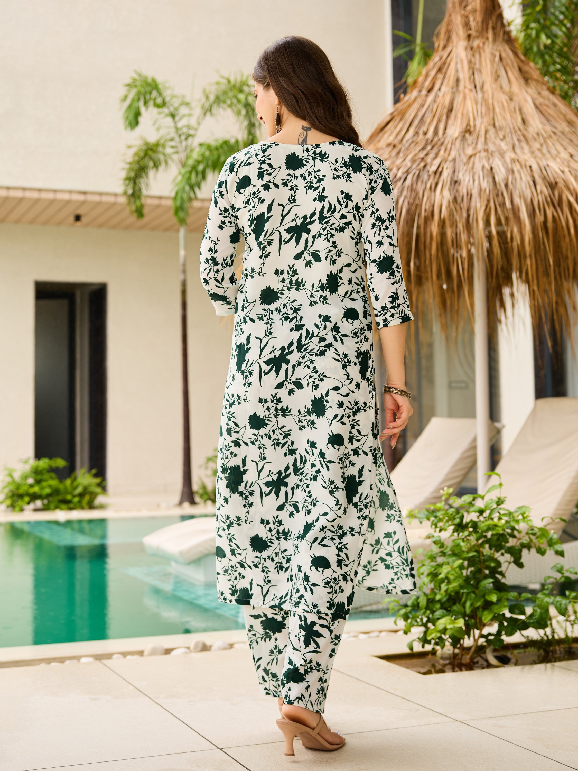 Off White Silk Blend Kurta Pant Set  Printed