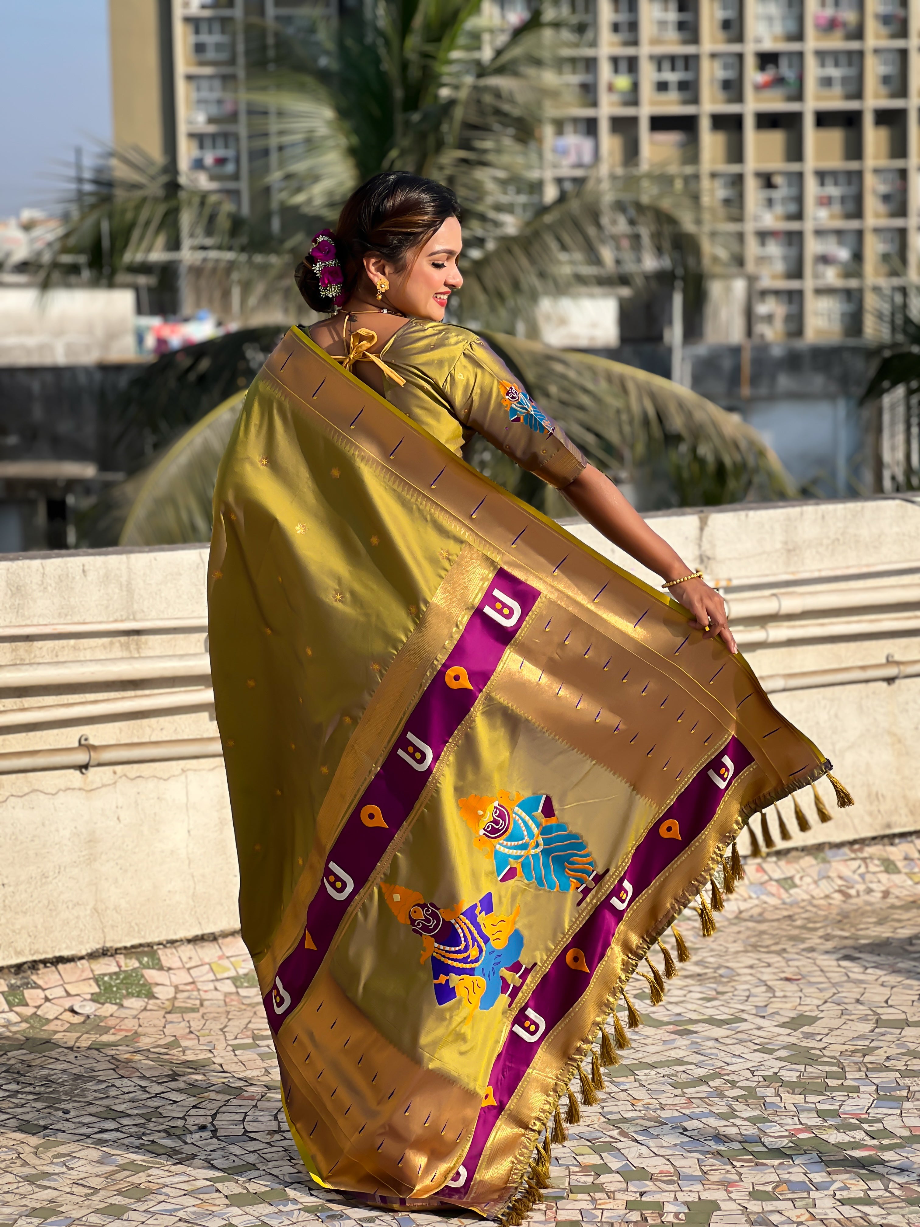 Olive Soft Silk Woven Vitthala Designer Traditional Ethnic Saree