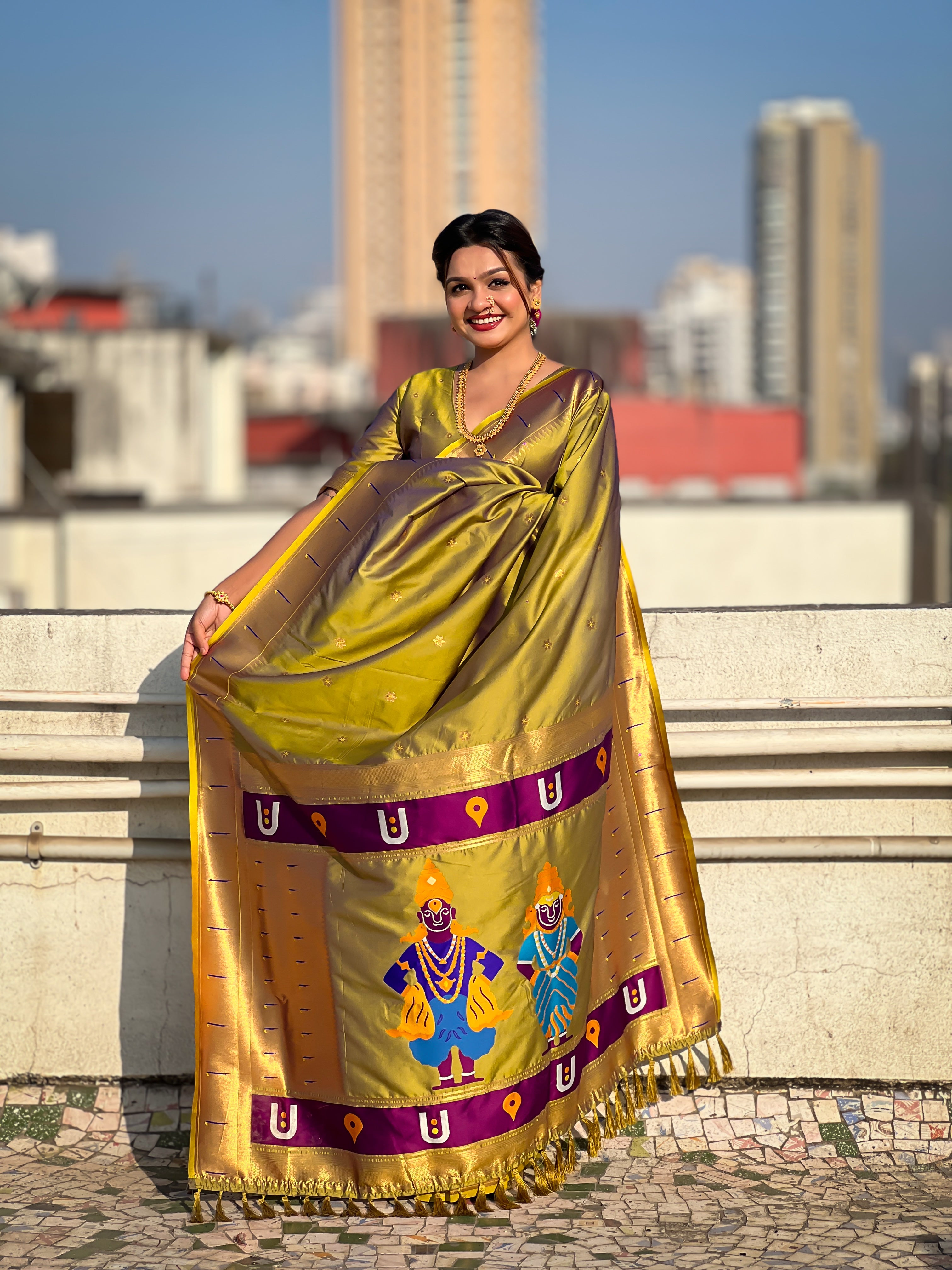 Olive Soft Silk Woven Vitthala Designer Traditional Ethnic Saree