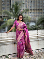 Onion Beautiful Banarasi Silk Woven Meenakari Designer Graceful Ethnic Saree