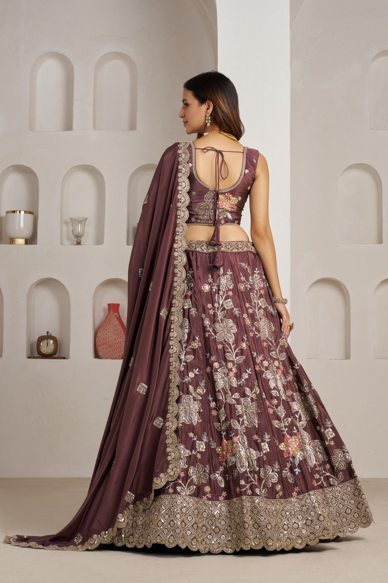 Onion Pink Crepe Silk Designer Lehenga Choli with Golden Embroidery