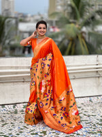 Orange Beautiful Woven Meenakari Polka Designer Paithani Silk Ethnic Graceful Saree