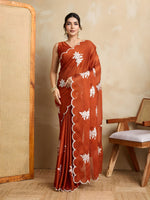 Orange Black Rangoli silk Saree with Embroidery Sequance With Cutwork Border Work