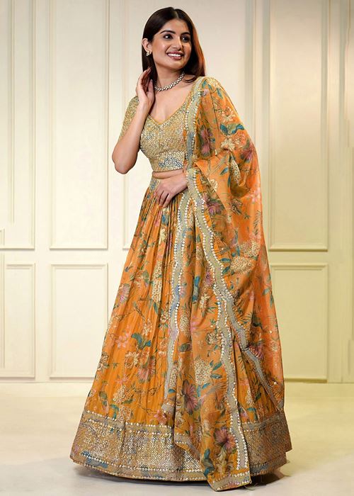 Orange Color Sequins Organza Event Wear Lehenga Choli