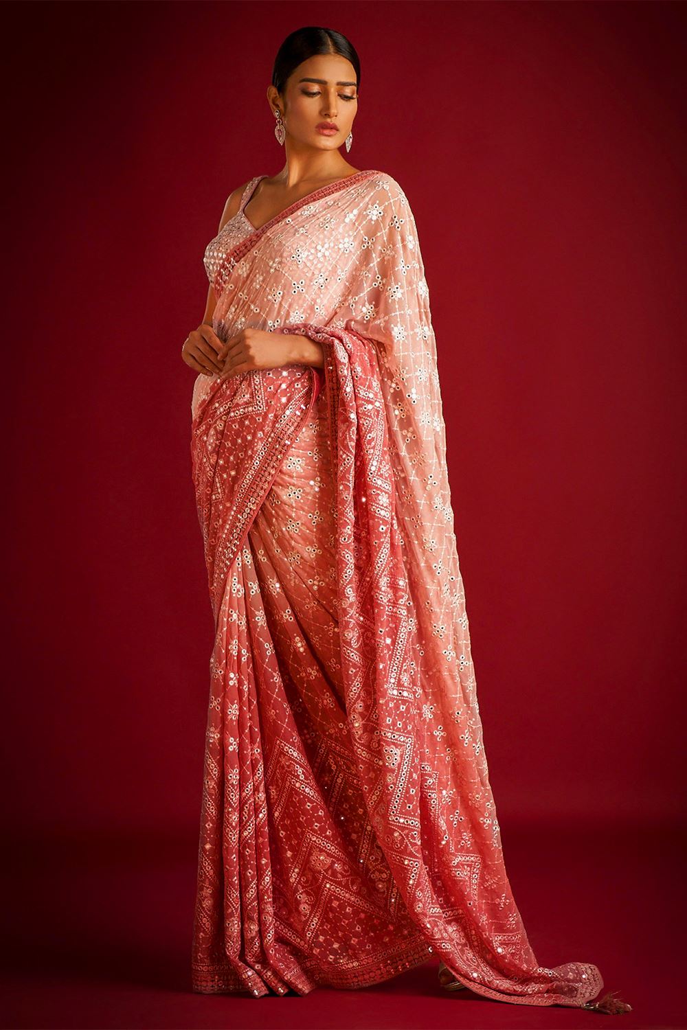 Orange Colour Georgette Embroidery Work Saree