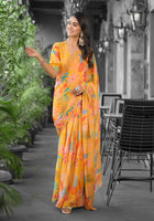 Orange Imported Georgette Designer Digital Printed Ready To Wear Gown Style Saree