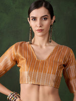 Orange Khadi Organza Ethnic Woven Designer Saree For Festive Looks