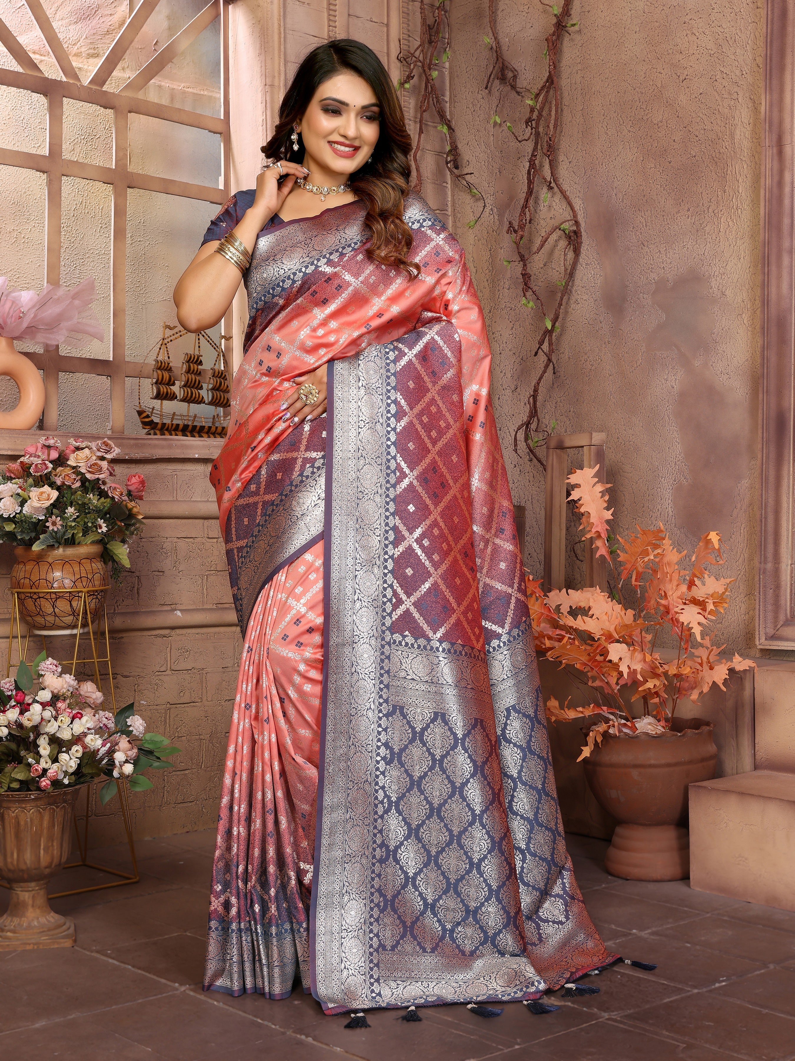 Orange Kochi Silk Designer Ethnic Looks Party Saree