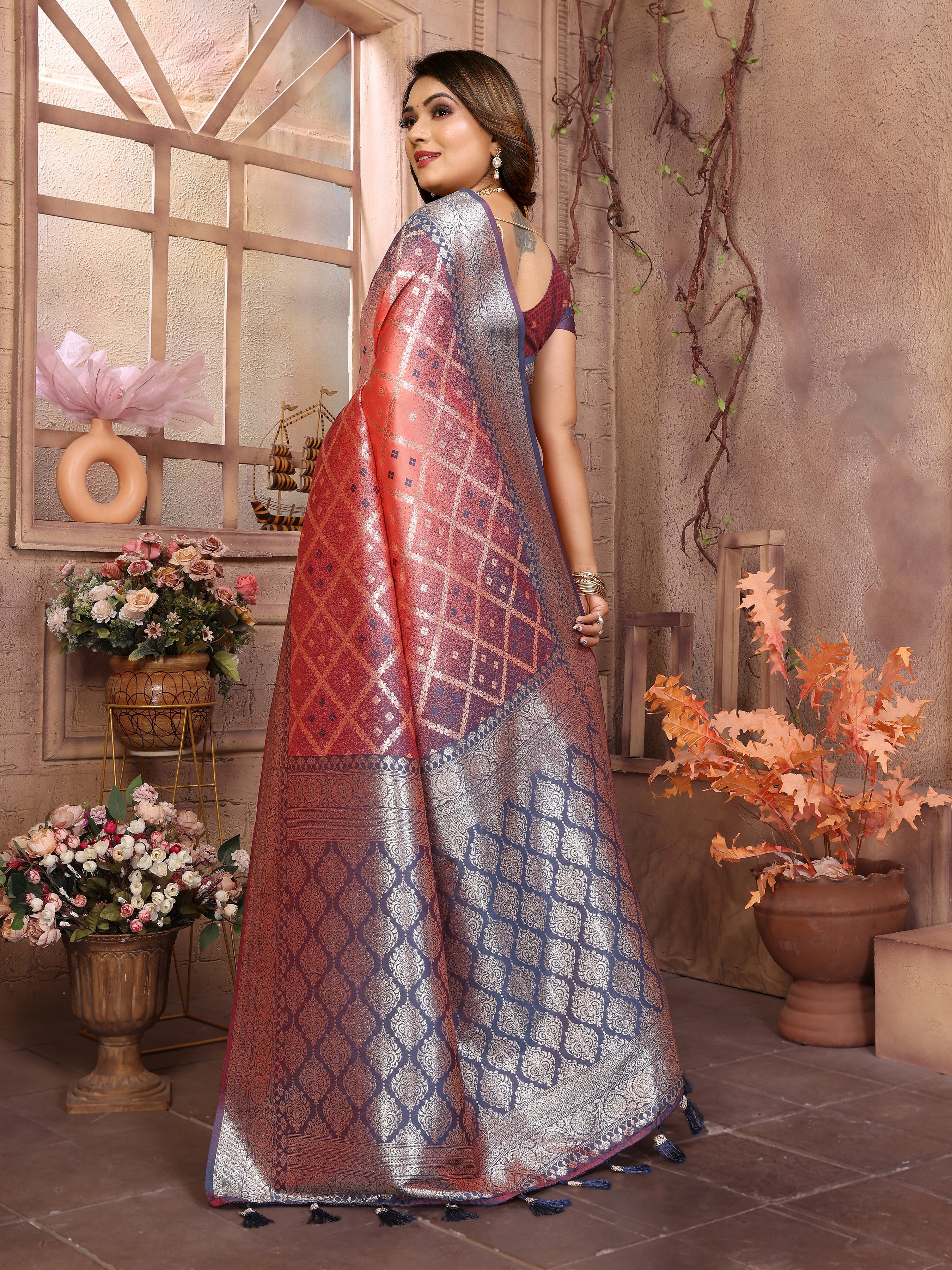 Orange Kochi Silk Designer Ethnic Looks Party Saree