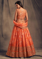 Orange Organza Lehenga Choli With Sequins Zari Embroidery Work