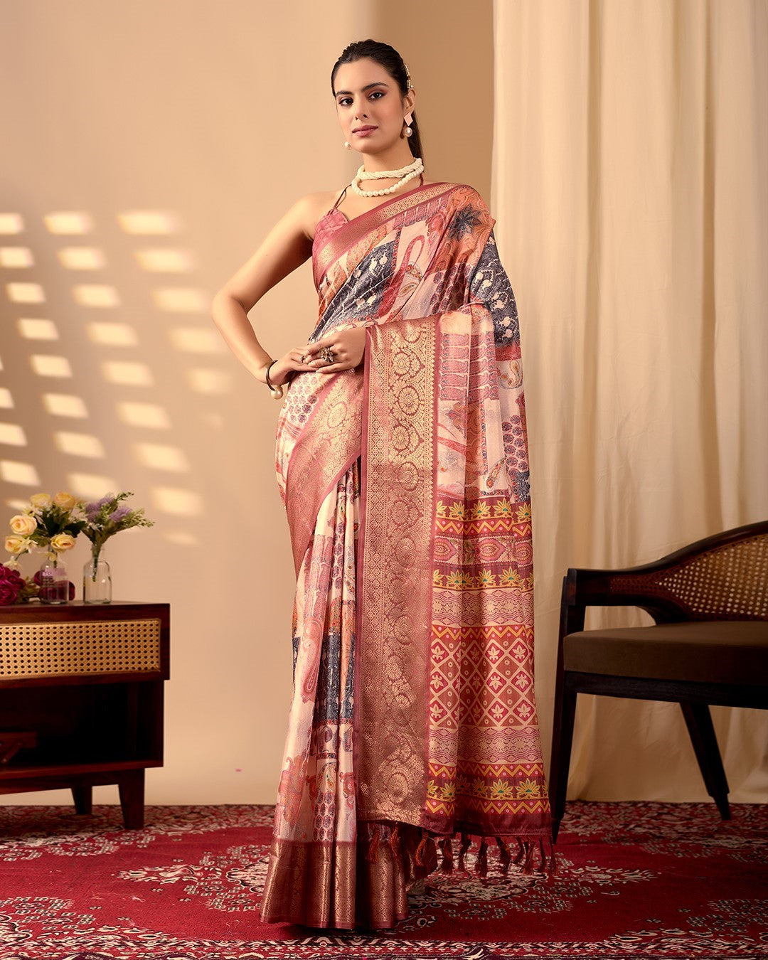 Orange Soft Lichi Silk Saree With Digital Printed Festive Traditional Saree
