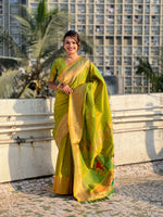 Parrot Green Soft Silk Weaving Figure Pallu Designer Ceremonial Saree
