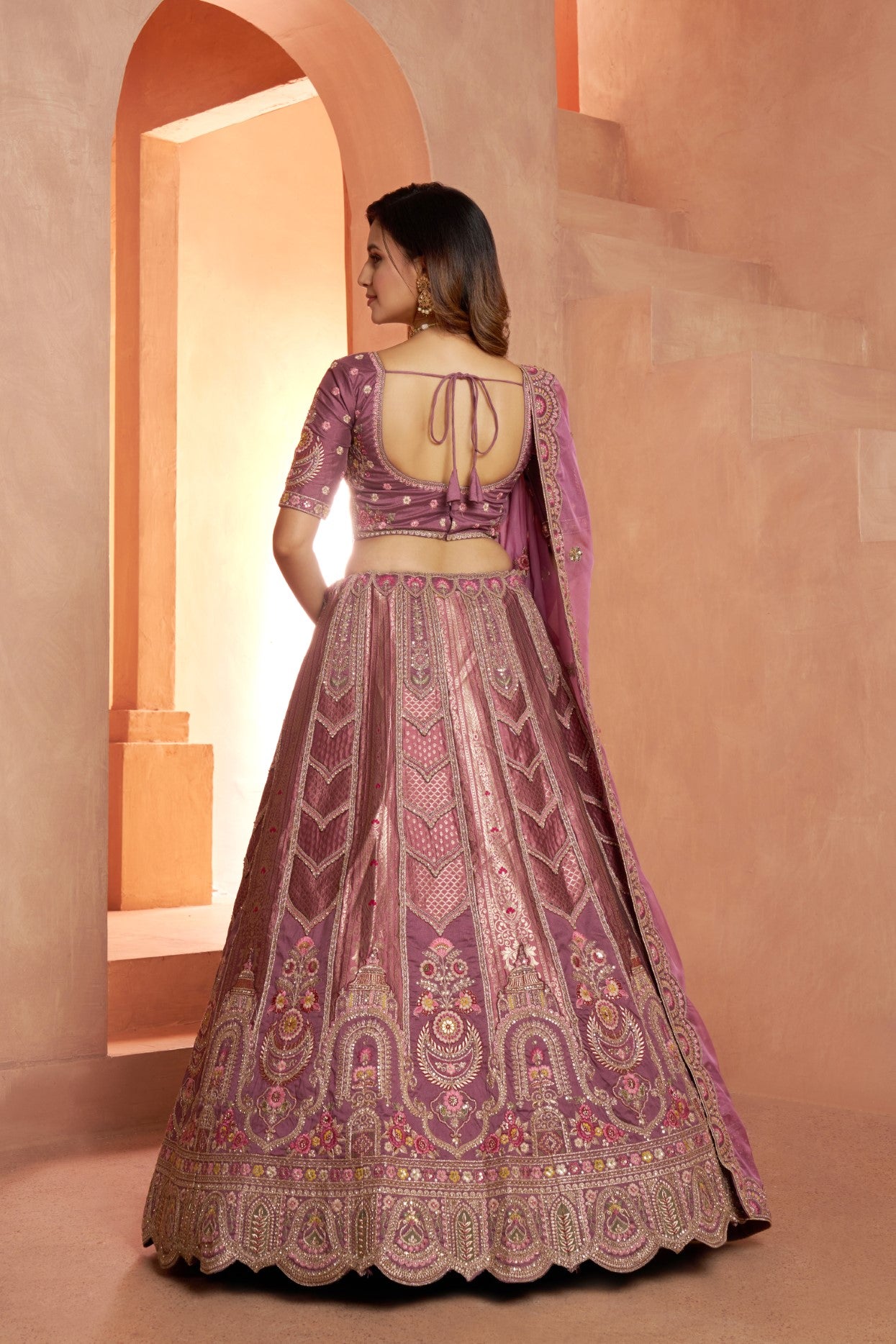 Pastel Mauve Banarasi Silk Designer Wedding Lehenga Choli