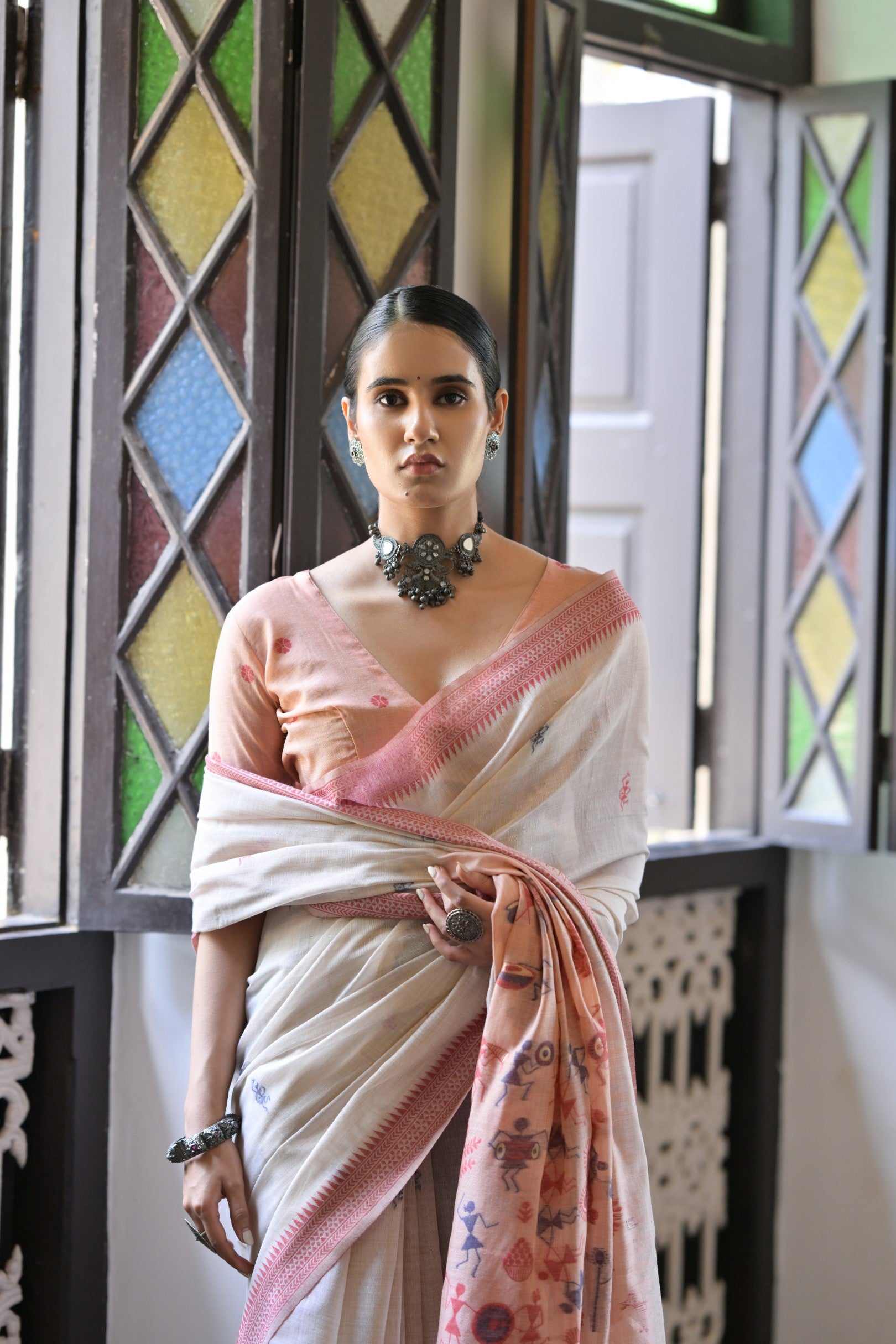 Peach Beautiful Muga Cotton Summer Special Festive Saree