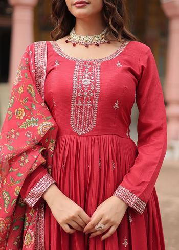 Peach Chinon Suit With Sequins Embroidered work