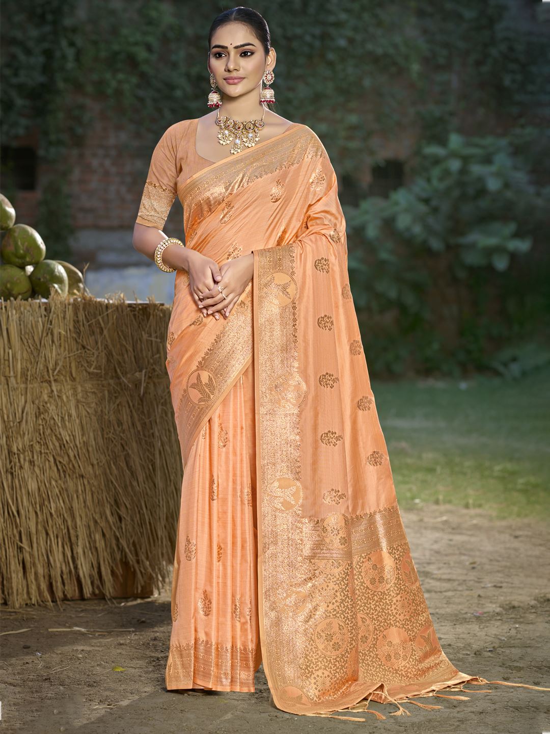 Peach Color Banarasi Silk Traditional Wear Saree