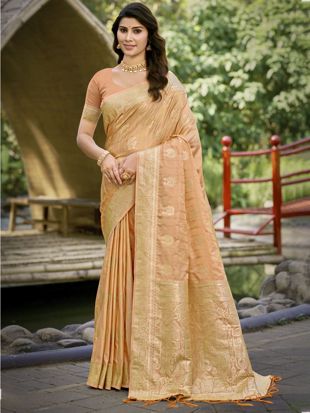 Peach Color Woven Soft Silk Saree