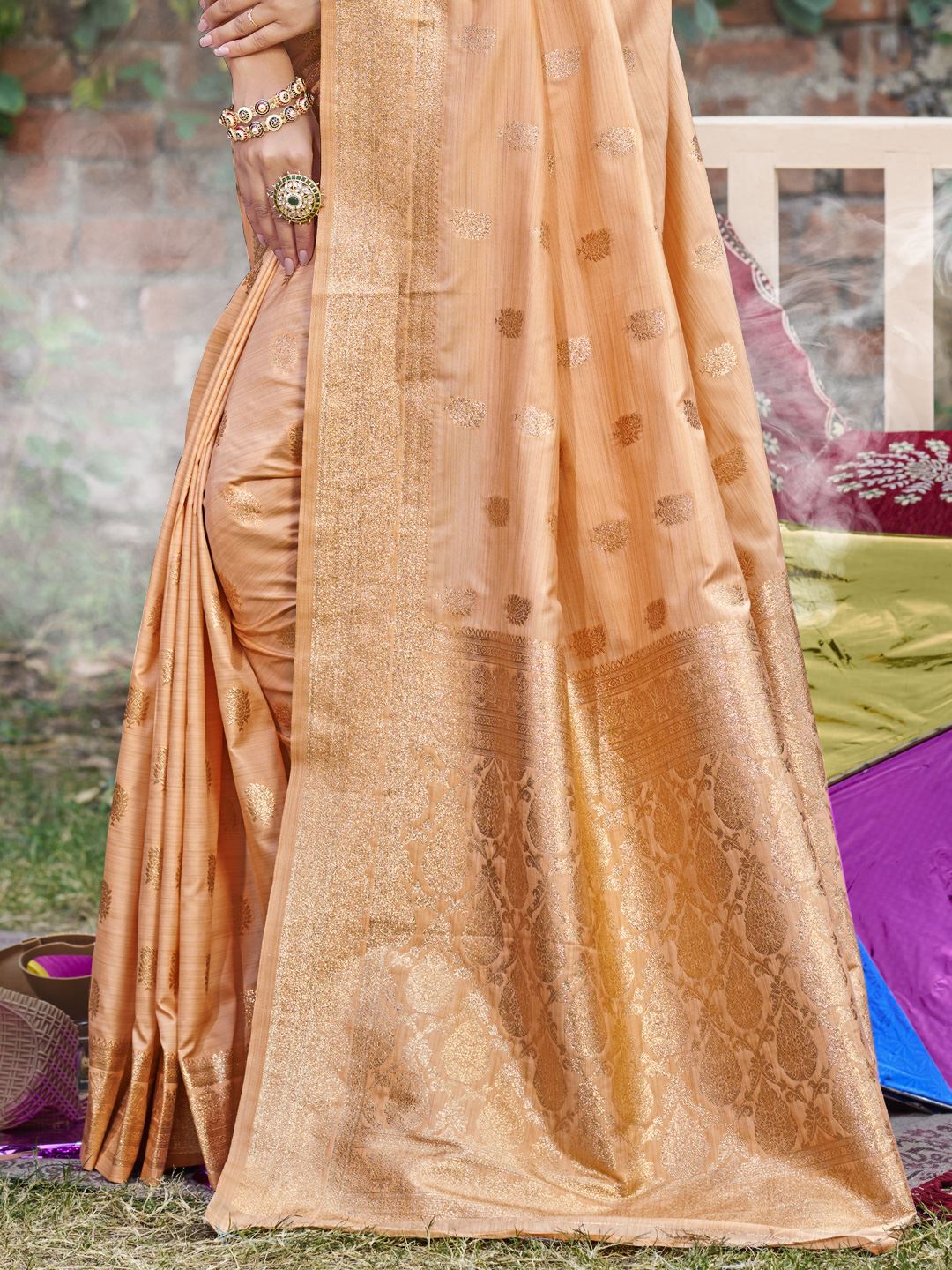 Peach Colour Woven Silk Saree