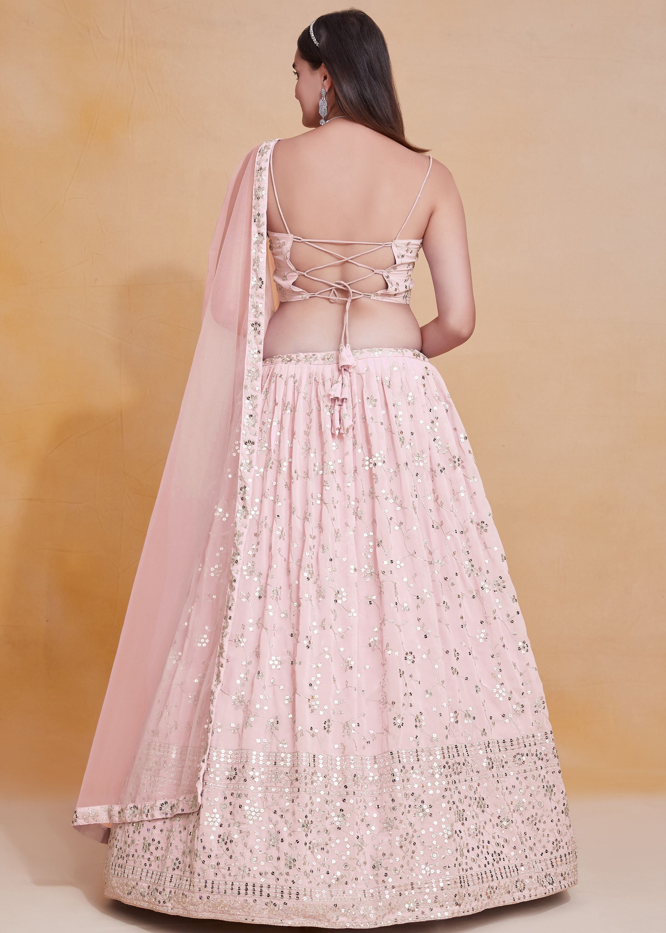 Peach  Georgette Sequence Embroidery Work Lehenga Choli