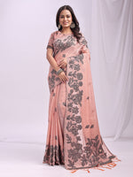 Peach Linen Cotton Woven Thread Designer Festive Sophisticated Saree