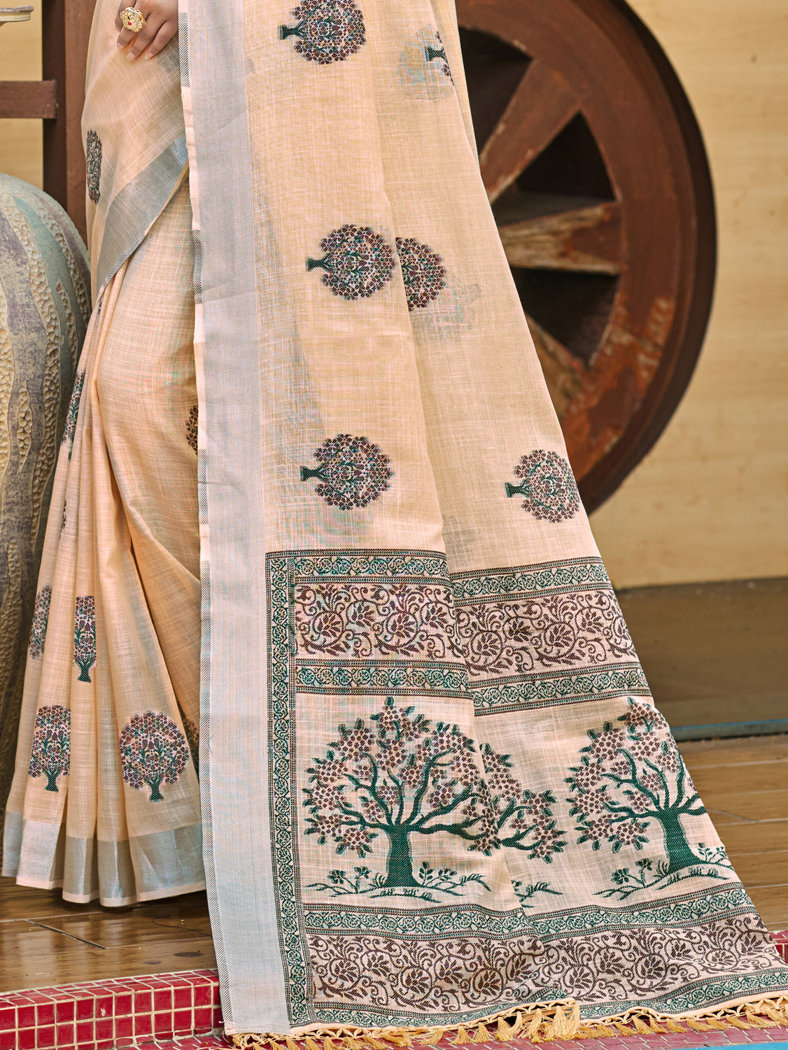 Peach Linen Saree With Understated Luxury and Comfort